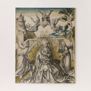 Quebra-cabeça Madonna e anjos em uma paisagem c.1500