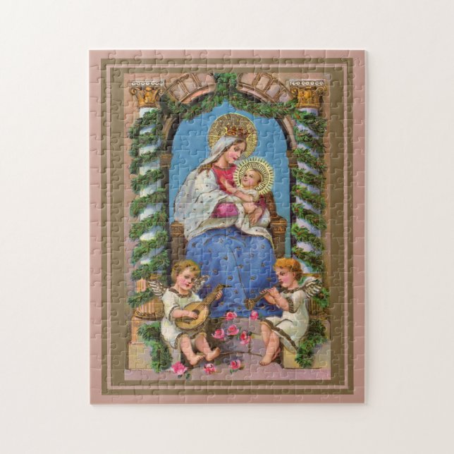 Quebra-cabeça Madonna E Criança Com Anjos (Vertical)
