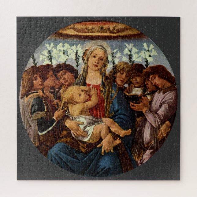 Quebra-cabeça Madonna e Criança com Oito Anjos por Botticelli (Vertical)