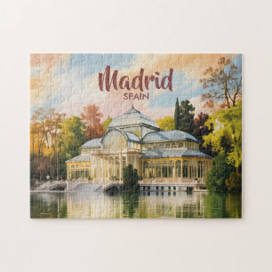Quebra-cabeça Madrid Espanha Palacio de Cristal Aquarela Viagem