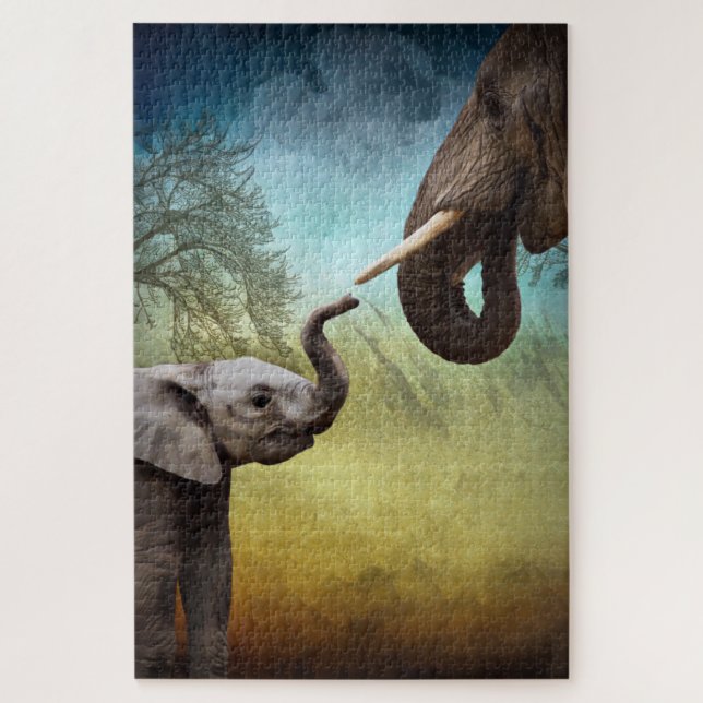Quebra-cabeça Mãe E Elefante Para Bebês (Vertical)