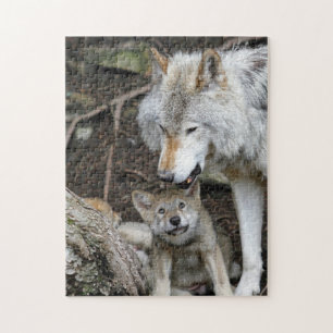 Quebra-cabeça Mãe e Filho Lobo Animal Fotografia Animal