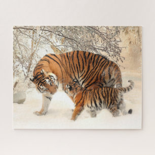 Quebra-cabeça Mãe e Kitten Siberianos Tiger