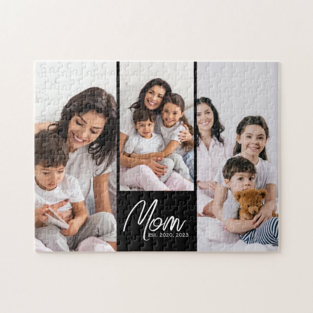 Quebra-cabeça Mãe Estabeleceu Roteiro Moderno Preto 3 Foto (Horizontal)