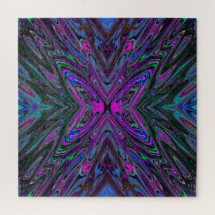 Quebra-cabeça Magenta Trippy, borboleta Abstrato azul e verde
