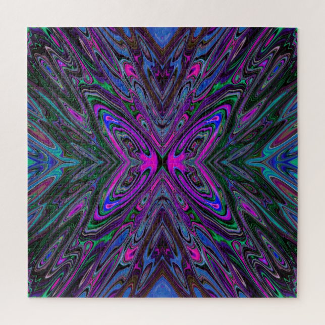 Quebra-cabeça Magenta Trippy, borboleta Abstrato azul e verde (Vertical)
