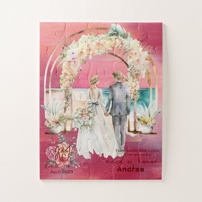 Quebra-cabeça Magenta-Watercolor-Groom e Bride Walking Isle (Vertical)
