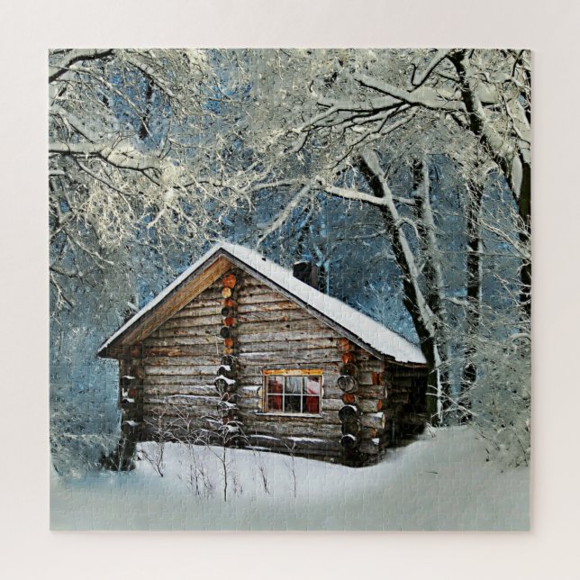 Quebra-cabeça Magia de inverno da Cabine de Log Rústica (Vertical)