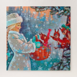 Quebra-cabeça Magia de Natal para esquilos e raparigas