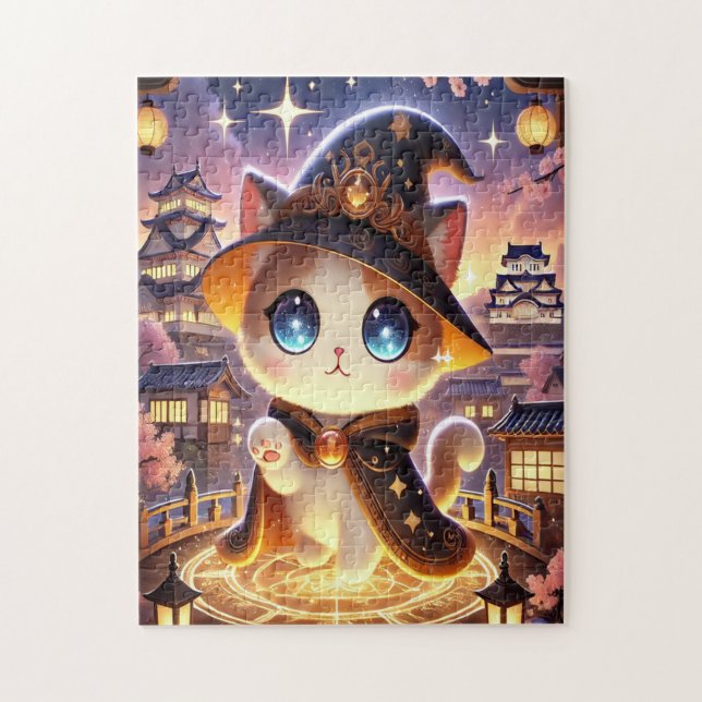 Quebra-cabeça Magic Cat & Japanese Castle | Fantasy Puzzle (Vertical)