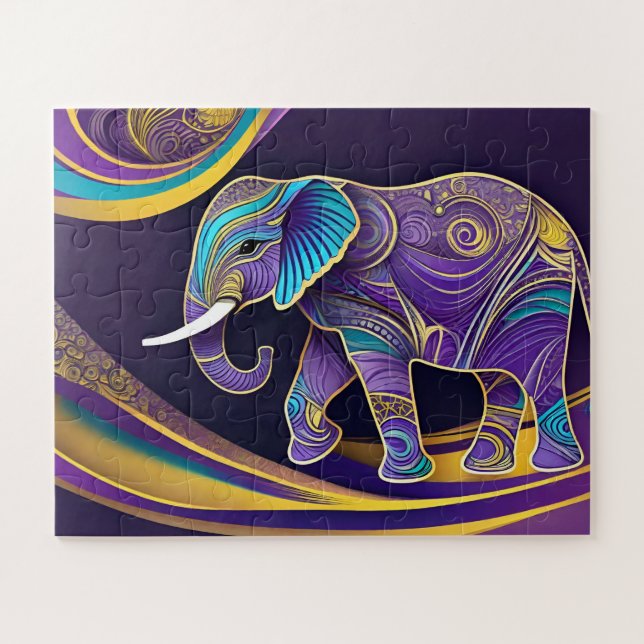 Quebra-cabeça Mágica à meia-noite: Elefante roxo e Dourado (Horizontal)