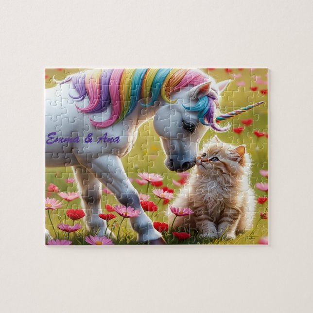 Quebra-cabeça Magical Unicorn and Kitten Best Friends  (Horizontal)
