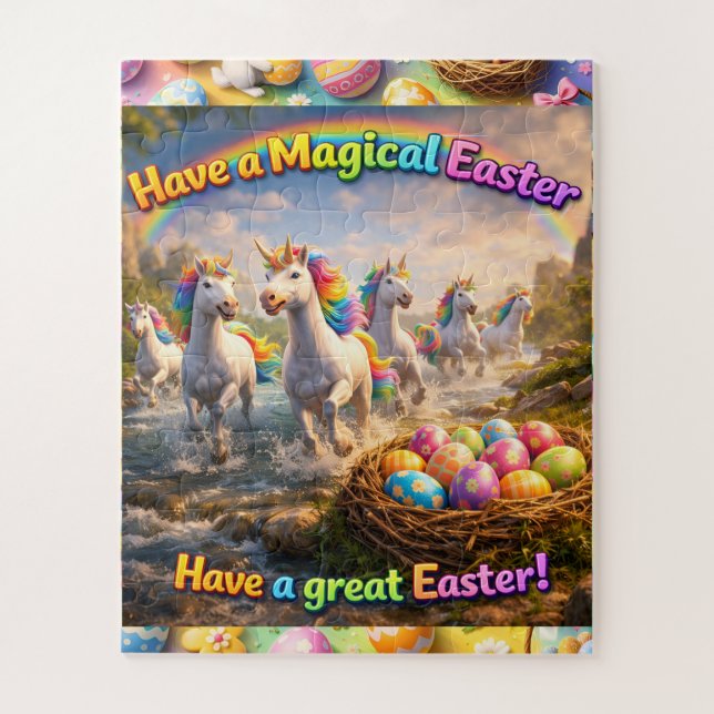Quebra-cabeça Magical unicorn Easter jigsaw puzzle rainbow fan t (Vertical)