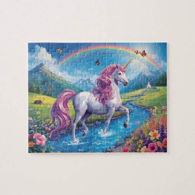 Quebra-cabeça Magical Unicorn Rainbow River Fantasy Art (Horizontal)