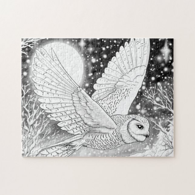 Quebra-cabeça Magische Schnee-Eule im Flug Sternenhimmel (Horizontal)