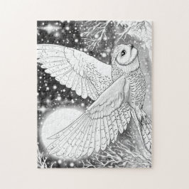 Quebra-cabeça Magische Schnee-Eule im Flug Sternenhimmel