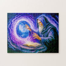 Mago que abre portal em fantasia pintada a óleo