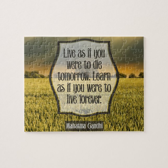 Quebra-cabeça Mahatma Gandhi, citação inspiracional "Ao Vivo" (Horizontal)