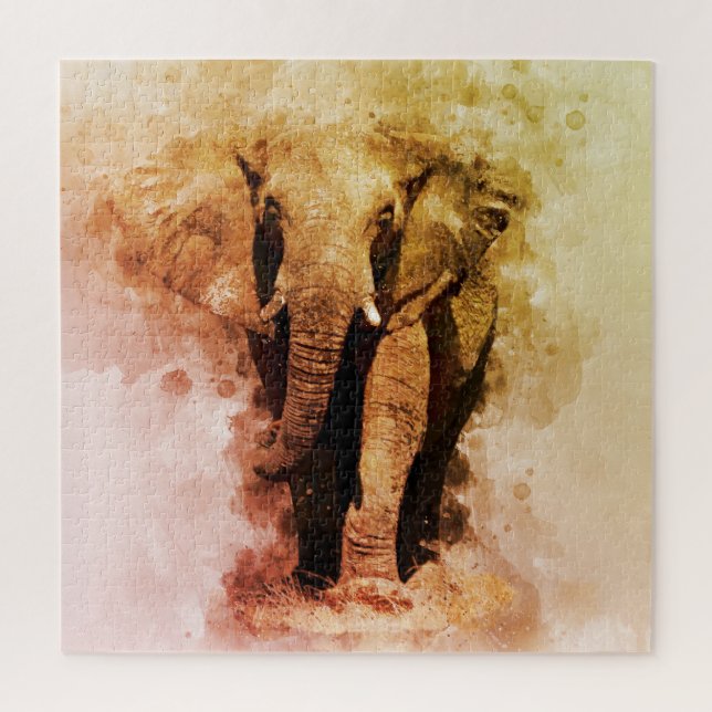 Quebra-cabeça Maiestoso Elefante Africano Andando Aquarela Mascu (Vertical)