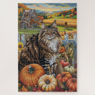 Quebra-cabeça Maine Coon Cat Autumn Harvest Ação de Graças