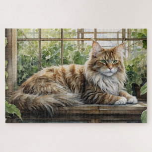 Quebra-cabeça Maine Coon Cat em um Jardim Interior Louco