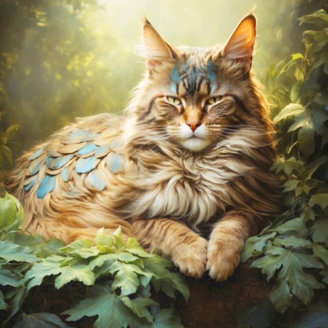 Quebra-cabeça Maine Coon com Penas na Floresta (Close- up of artwork)
