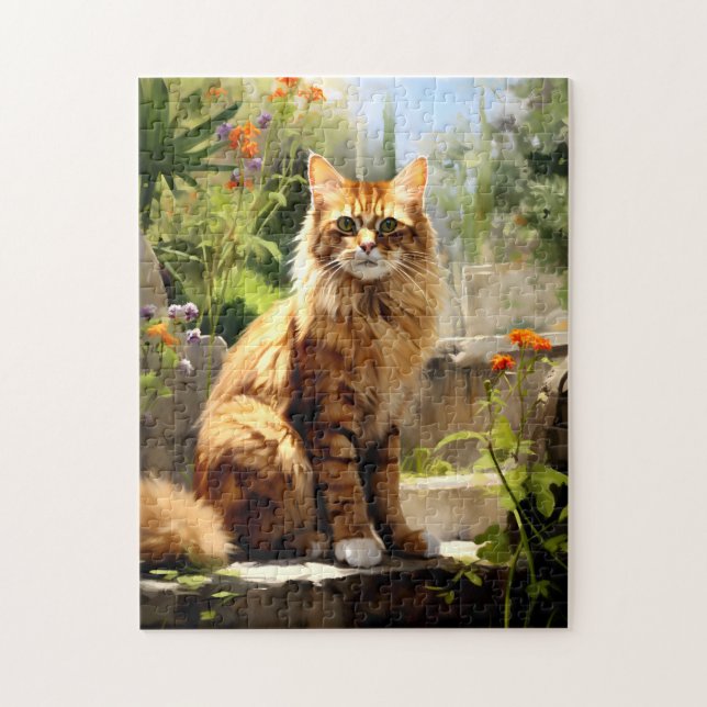 Quebra-cabeça Maine Coon Sentado em Jardim (Vertical)