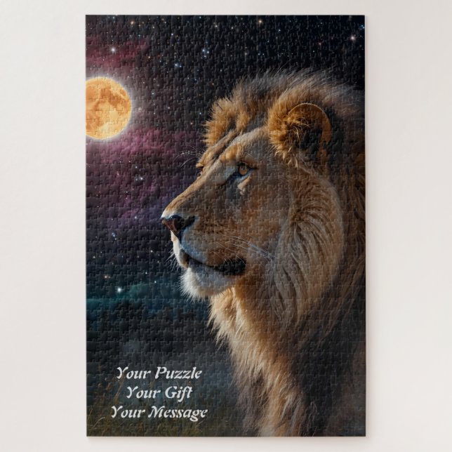 Quebra-cabeça Majestade iluminada - Leão regional sob um céu est (Vertical)