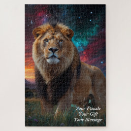 Quebra-cabeça Majestade - Leão Regal Sob um Céu Estrelado