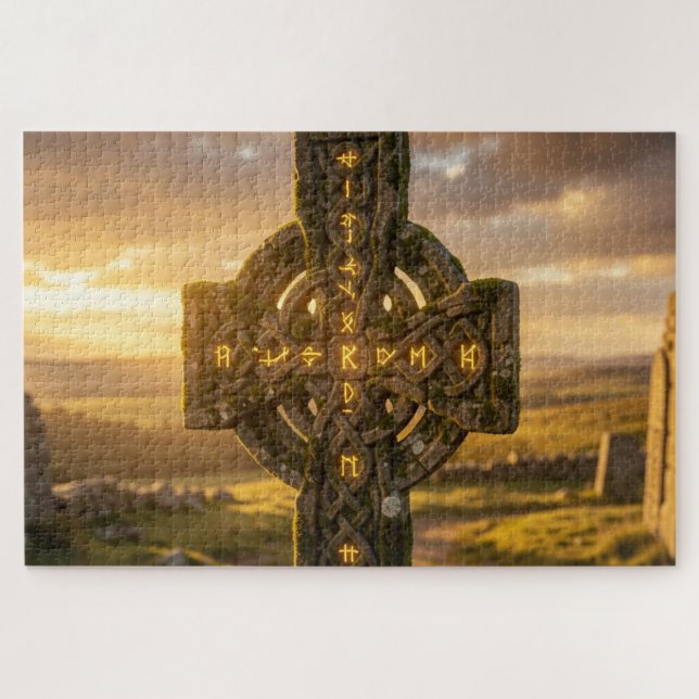 Quebra-cabeça Majestic Celtic Stone Cross Jigsaw Puzzle (Horizontal)