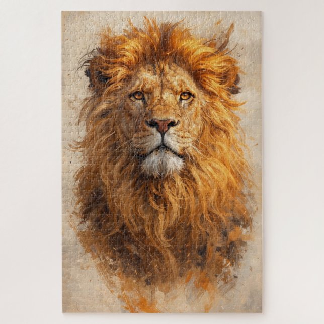 Quebra-cabeça Majestic Lion Portrait – Golden Power Puzzle (Vertical)