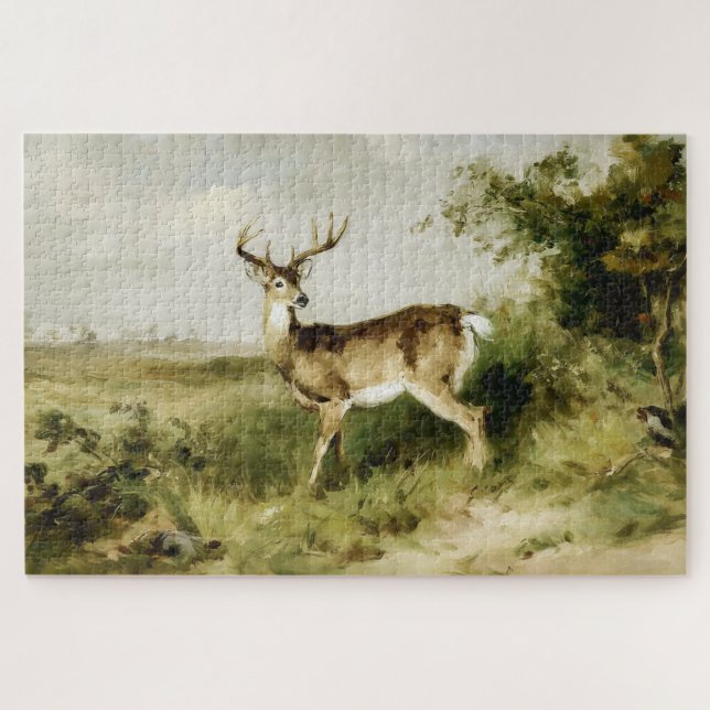 Quebra-cabeça Majestic Whitetail Deer Oil Painting Landscape (Horizontal)