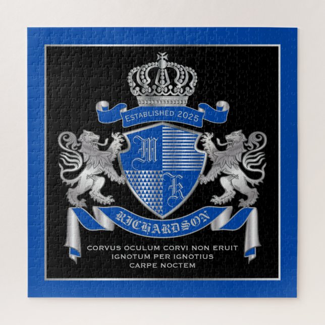 Quebra-cabeça Make Your Own Coat of Arms Blue Silver Lion Emblem (Vertical)