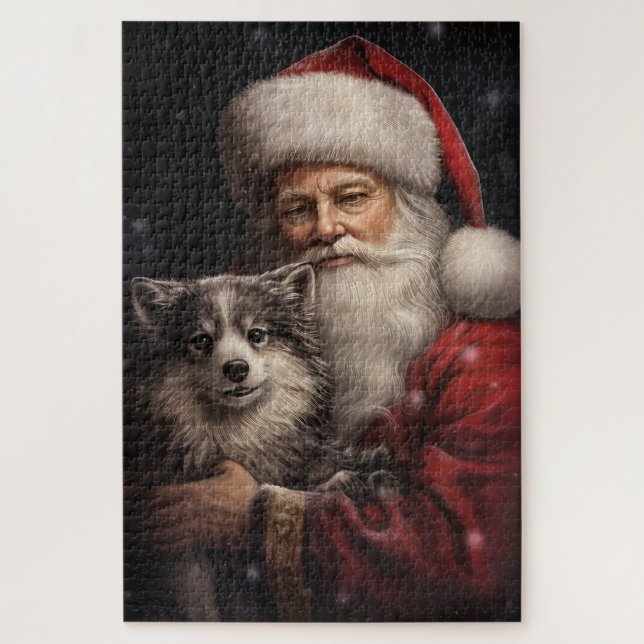 Quebra-cabeça Malamute do Alasca com Papai Noel Natal (Vertical)