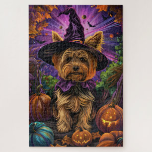 Quebra-cabeça Malandro Yorkipoo, Bruxa de Halloween E Abóbora