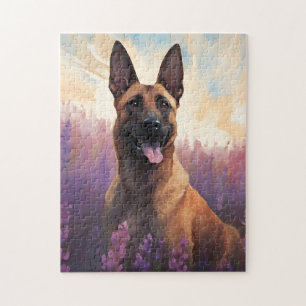 Quebra-cabeça Malinois belgas no campo da Lavanda
