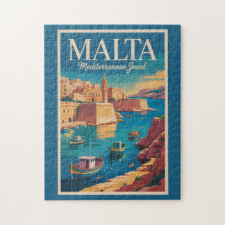 Quebra-cabeça Malta Coast Illustration Travel Art Vintage