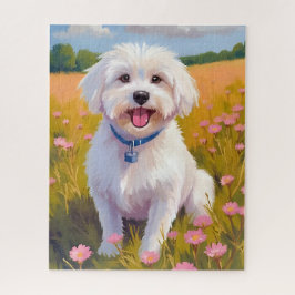 Quebra-cabeça Maltese Dog Flower Field Painting