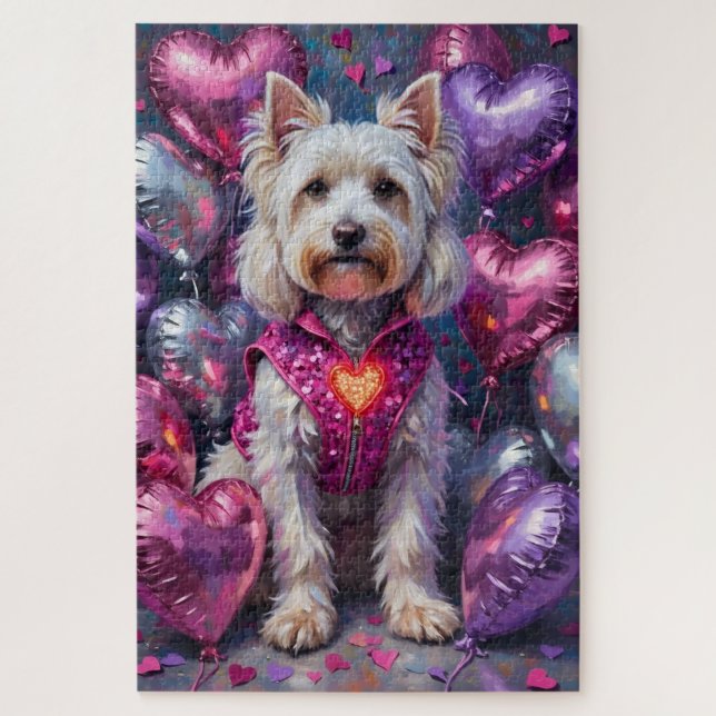 Quebra-cabeça Maltese Dog Valentine's Day Flashing Heart Vest (Vertical)