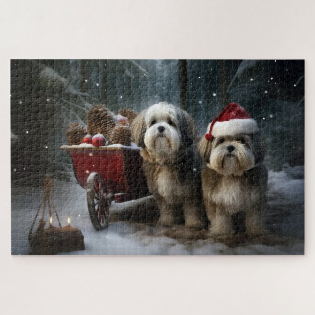 Quebra-cabeça Malti tzu Snowy Sleigh Decoração de Natal (Horizontal)