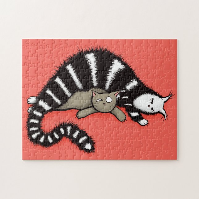 Quebra-cabeça Mamãe e criança de gatos bonitos (Horizontal)