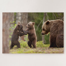 Quebra-cabeça Mamãe Urso Pardo Com Filhotes Brincalhões
