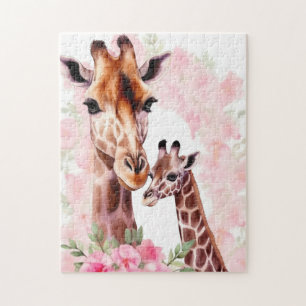 Quebra-cabeça Mamães bonitas e girafa
