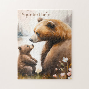 Quebra-cabeça Mamães bonitas e urso bebê adicionam texto