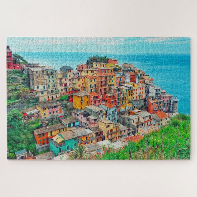 Quebra-cabeça Manarola Cinque Terre Itália — Pintura Costeira (Horizontal)