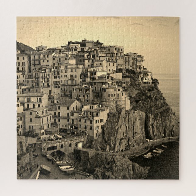 Quebra-cabeça Manarola em Sepia Tones - Itália - 20x20 - 676 pcs (Vertical)
