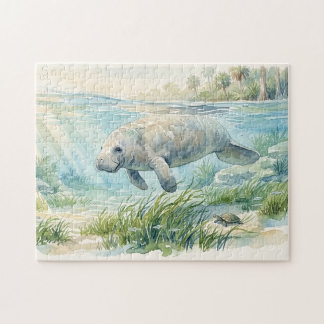 Quebra-cabeça Manati da Flórida em Aquarela (Horizontal)