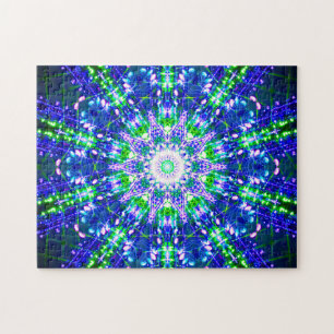 Quebra-cabeça Mandala azul e verde Kaleidoscopic
