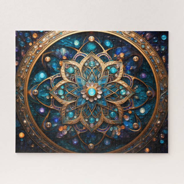 Quebra-cabeça Mandala Blue Dourado (Horizontal)
