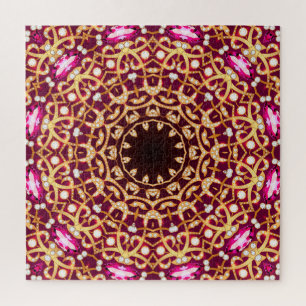 Quebra-cabeça Mandala brooch, fundo geométrico de vintage.